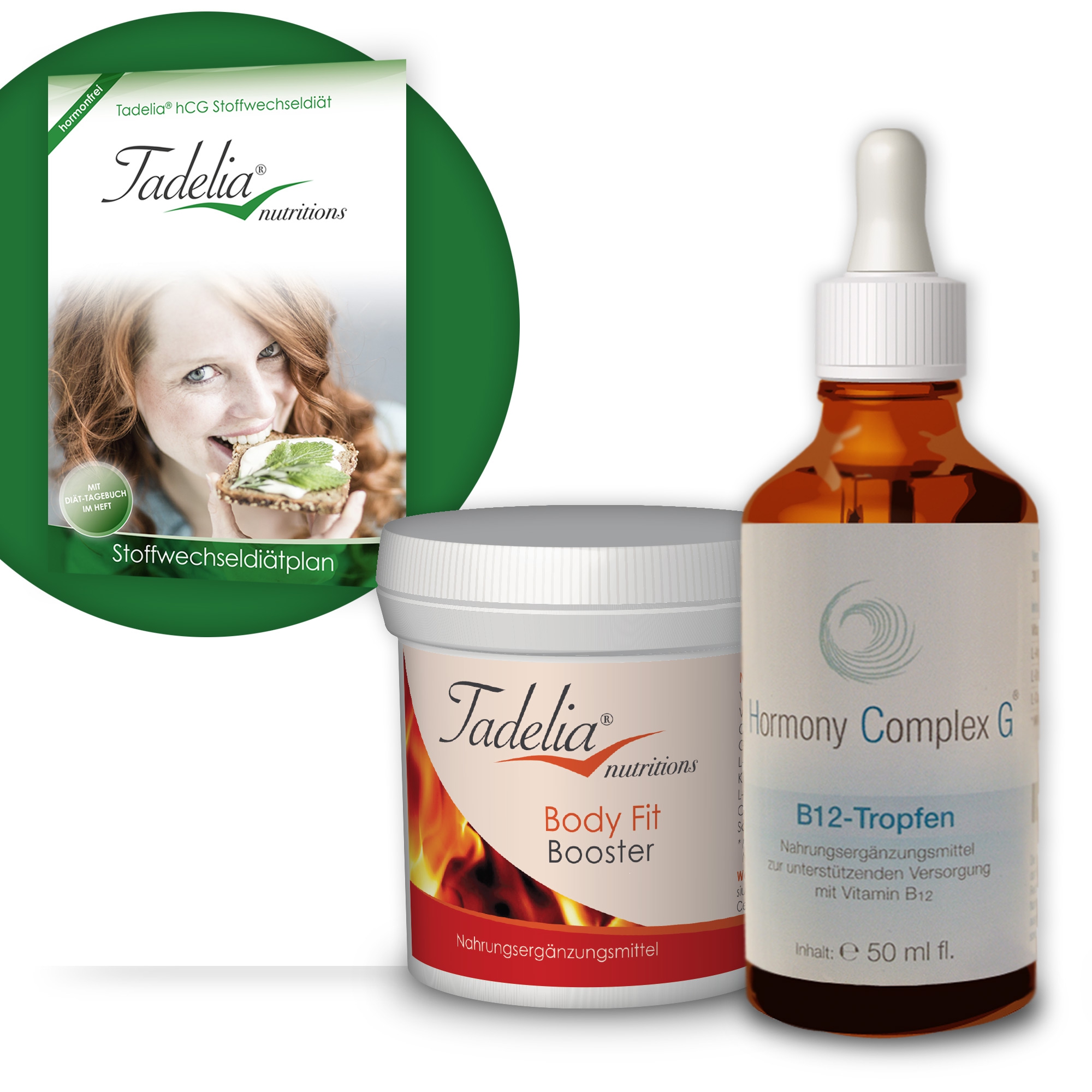 Tadelia® Body Fit Booster mit Tadelia hCG Stoffwechseldiätplan + Hormony Complex G B12 Tropfen